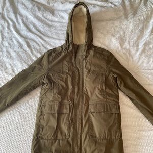 Green, canvas parka coat from Topman